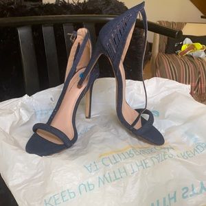 Dark blue Denim open toe heels